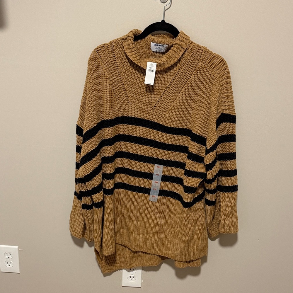 Old Navy Camel and Black Striped Cowl Neck Sweater